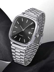 1 件男士石英表，简约休闲，带日期显示，表带不可调节，男士礼物，适合父亲节、返校季礼物和日常佩戴，不含盒子 - 銀色 - 查看 15