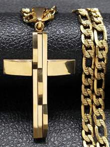 Luxury Layered Cross Pendant Necklace Men Accessories Stainless Steel Chain Male Necklaces Jewelry Gifts - Necklace - View 8