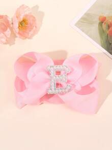 1 pièce Bandeau à nœud large de couleur unie élégante de la lettre A à Z, convient aux filles et aux bébés, serre-tête nœud perle doux, accessoire cheveux en satin, décoration de cheveux à la mode - Rose bonbon - Voir 10