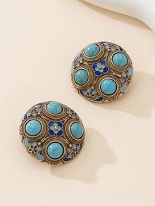 Bijoux de mode pour femmes, boucles d'oreilles en alliage de cuivre avec améthyste violette incrustée, style vintage européen surdimensionné. Accessoire exquis. Conception d'usine de premier ordre, sensation métallique vintage antique, ornement scintillant de luxe dégageant une aura solennelle. Fabriqué avec passion et travail exceptionnel, chaque pièce est un design unique. - Multicolore - Voir 11