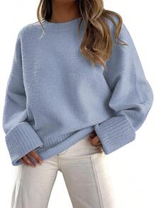 Women's Oversized Sweaters Fuzzy Chunky Warm Pullover Sweater/Vacation Outfits Women/Valentine Outfits For Women - Dusty Blue - View 1