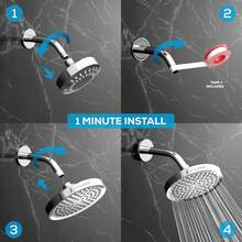 SparkPod Cabezal de regadera -Lluvia de alta presión -Diseño cromo moderno y lujoso -Instalación sencilla sin herramientas -El reemplazo ajustable perfecto para los cabezales de regadera de tu baños