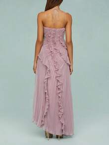 Women's Boho Halter Backless Maxi Dress Sleeveless High Waist Ruffled Party Prom Evening Dresses - Bụi hồng - Xem 4