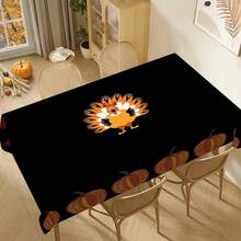1/20pcs Autumn Thanksgiving Tablecloth, Luxurious Black Background Embellished With Orange Pumpkin And Cute Turkey Pattern Autumn Tablecloth, Suitable For Restaurant, Kitchen, Thanksgiving Decoration, Holiday Party Essential, Perfect Match Home Decoration