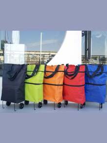 2 In 1 Lightweight Foldable Shopping Cart, Foldable Cart With Wheels, Reusable Shopping Bag, Unisex Travel Bag, Home And Kitchen Supplies, Portable Rolling Shopping Bag With Wheels, Waterproof Trolley. - Multicolor - View 2