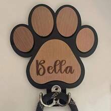 Personalized Paw Print Wooden Dog Leash Hanger, Custom Engraved Wall Hook - Suitable For Collars And Coats, Durable Wood Material With Paw Design, Perfect Decorative Keepsake Gift For Pet Lovers