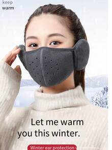 Solid Color Polyester Windproof Face Mask, Warm Thermal-Lined 2-In-1 Ear Protection Mask, Thickened For Autumn/Winter, Suitable For Men And Women Cycling Autumn Outfits Fluffy - A - View 4