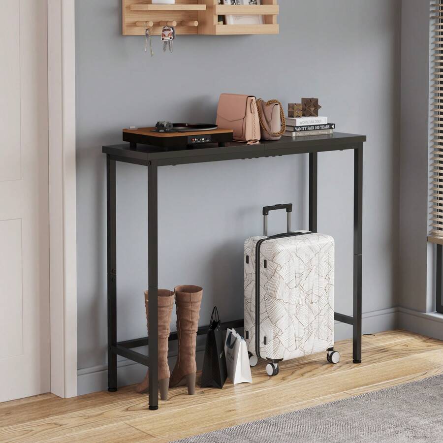 Narrow Console Table MDF Top Metal Frame Slim Small Entryway Table Thin Sofa Table Side Table Display Table For Hallway, Bedroom, Living Room, Foyer - Black - View 1