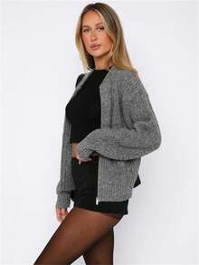 Suéter de punto de manga larga para mujer, suave y de corte holgado, nueva llegada de otoño/invierno - Gris - Ver 5