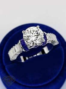 1pc Women's Classic Vintage Blue 4-Prong Solitaire Ring, 2.6g 925 Sterling Silver 2ct Round Moissanite, Elegant Fashion Jewelry, Wedding Engagement Ring With Moissanite Certificate And Delicate Gift Box