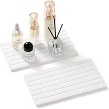 2PCS Diatomite Quick Stone Drying Tray Mat For Bathroom  Kitchen Counter, Instant Dry Water Absorbent Drink Bar Coaster, Vanity Sink Caddy Organizer, Dish Soap Sponge Holder, Dark Gray, 8"X3.8"