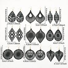 9 Pairs/Set Elegant Vintage Wooden Hollow Geometric Floral Pattern Earrings Set For Women