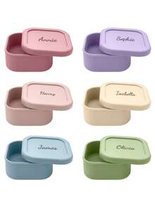 1pc Personalized Customization Name Silicone Children Lunch Box Single Compartment Dinner Plate Portable Kids Food Storage Box Custom Kids Tableware, Back To School, Bento Lunch Box - Multicolor - View 7