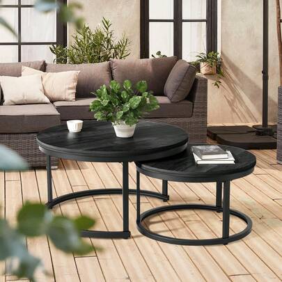 Nalupatio Set Of 2 Round Nesting Coffee Tables,Multi-Functional Side Tables With Metal Frame ,For Living Room & Bedroom, Space-Saving Modern Accent Table Set