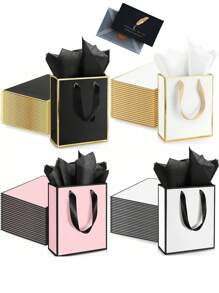 10pcs/4pcs/1pc-Metallic Paper Gift Bags With Handles And Tissue - Thank You Favorite Bags - Fall Party Christmas Diwali Bride (White, Black)