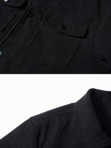 LEGEN DEER 男士灯芯绒夹克，户外工作服衬衫，时尚立领风衣 - 黑色 - 查看 4