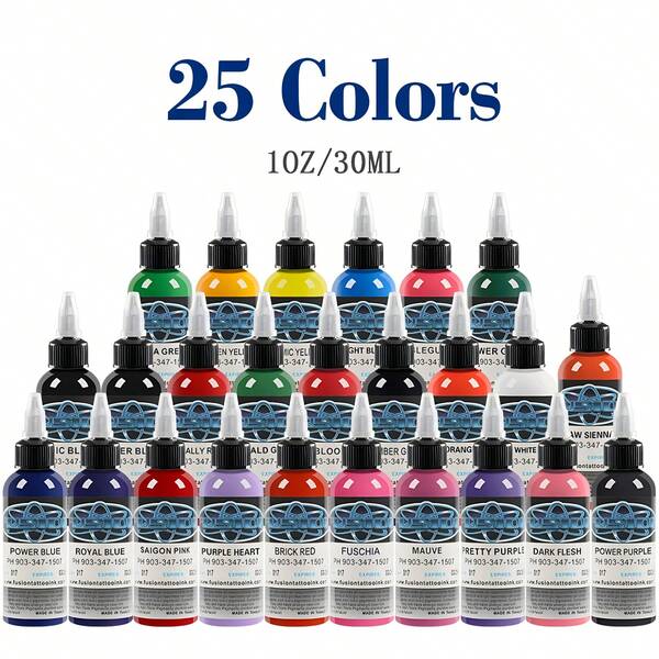 25pcs/Set Tattoo Ink Set, 1oz (30ml)/Bottle, High-Quality Tattoo Ink With Vibrant & Blendable Colors