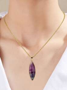 1 chiếc vòng cổ đá tự nhiên cho phụ nữ hình mắt ngựa pha lê mặt hạt thủ công mặt dây chuyền bằng thép không gỉ dây chuyền trang sức quà tặng H709 - Vòng cổ - Xem 6