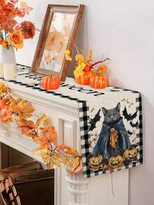 1 pièce/10 pièces Chemin de table motif chat citrouille d'Halloween, chemin de table de la récolte d'automne, décoration de maison saisonnière, style ferme, matériau similaire au lin, 33*91CM/33*183CM/33*274CM, 3 options de taille, fournitures pour fête d'intérieur et d'extérieur, décoration thème citrouille, décoration de chambre. Convient pour la décoration de cuisine à la maison et la décoration de fête - Multicolore - Voir 4
