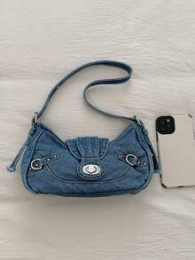 حقيبة هلال مزينة بالزوايا الحديثة Y2K، حقيبة كتف متعددة الاستخدامات للنساء مناسبة للجينز، محفظة حقيبة الكتف، مناسبة للتسوق والتنقل.