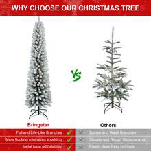 6ft Flocked Pencil Christmas Tree With 358 PVC Branch Tips, Pre Lit Tall Skinny Christmas Tree With 150 Lights, Slim Artificial Christmas Tree With Metal Base, Premium Hinged Xmas Tree For Holiday Christmas Decorations Home Christmas Gifts Christmas Decor - 查看 7