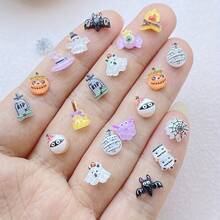 30/50/100pcs Mixed Cute Mini Halloween Resin Charms Set - Cartoon Ghosts, Pumpkins, Hats And Spiders, Suitable For DIY Nail Art, Scrapbooking And Jewelry Making, Unscented - Multicolor - View 8
