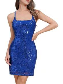 Sequin Homecoming Dresses Teens Women Sparkly Strap Bodycon Cocktail Party Night Prom Dress Vestidos De Fiesta ElegantesHalloween Christmas New Year - 寶藍色 - 查看 1