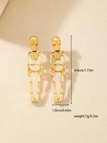 1 Pair Fashionable Unisex Metal Skeleton Skull Stud Earrings, Halloween Party Jewelry