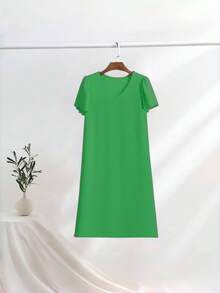 SuofeiMan 新款优雅V领连衣裙，百搭纯色修身中长连衣裙，适合工作和休闲穿着，夏季/秋季