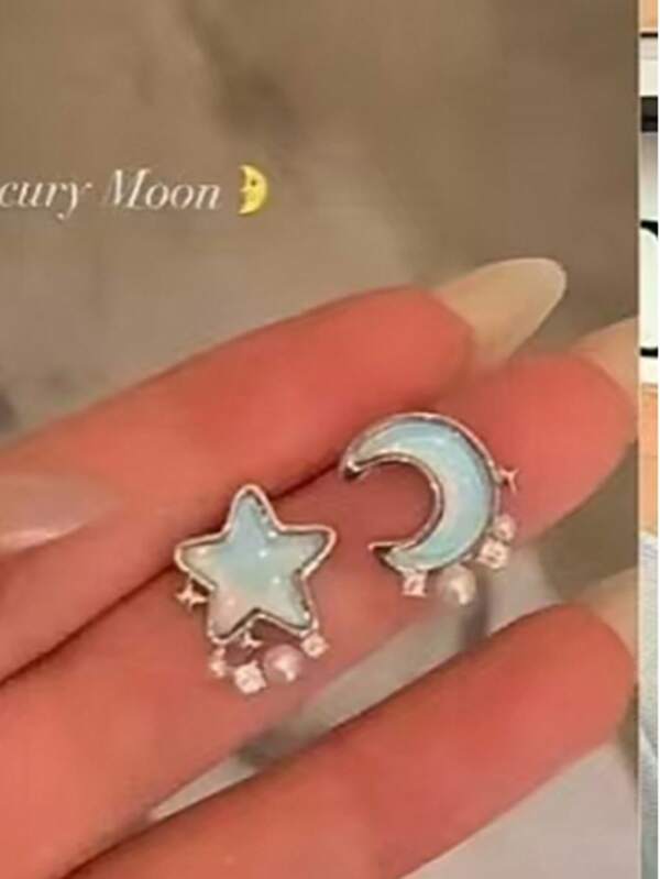 Boucles d'oreilles à tige en argent sterling 925 polyvalentes avec étoiles et lune et perle