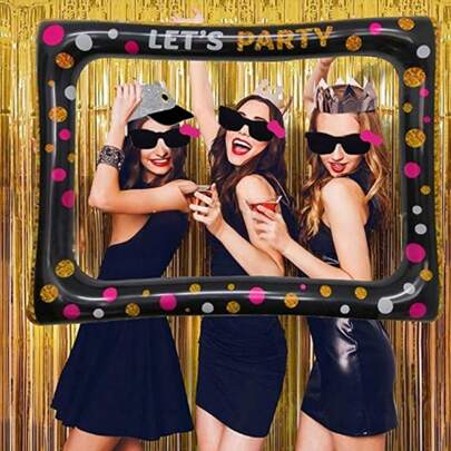 1 pieza Marco de foto inflable "Let's Party" - Marco de foto inflable de mano para selfies, accesorios de fotografía para fiestas, reuniones grupales, cumpleaños, graduación y otros eventos - Decoración y arreglo de marcos de foto DIY
