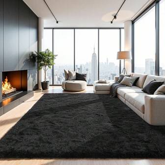 1pc Luxurious 4.5cm Thick Black Fluffy Fluffy Soft Non-Slip Area Rug, Plush Carpet For Living Room, Bedroom, Bathroom, Balcony, Kitchen, Outdoor, Washable Large Size Home Decor