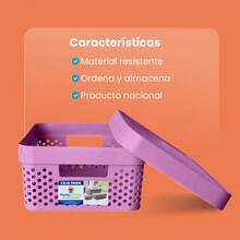 Caja organizadora paris con tapa plástico almacenamiento 11 litros organizador multiusos ropa juguetes papelería hogar practicidad cómodo fácil ordenar - Lila Púrpura - Ver 7
