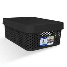 Caja organizadora Paris tapa plástico almacenamiento 11L caja multiusos hogar cocina baño oficina ropa juguetes práctica resistente transparente organizador versátil - Negro - Ver 1