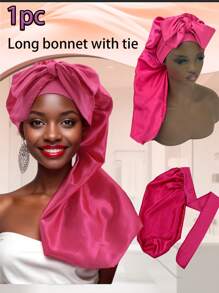 1pc Solid Color Bowknot Braid Bonnet Classic Long Satin Bonnets Soft Sleeping Night Cap Breathable Hair Bonnets For Women Girls