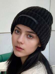 秋冬新款针织帽加厚保暖针织帽韩版百搭休闲防风护耳防寒帽时尚个性休闲涤纶字母刺绣毛线帽