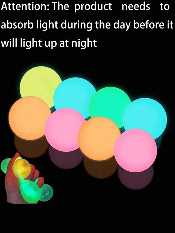 Pieces Glowing Sticky Balls, Very Elastic Balls That Glow In The Dark And Stick To The Ceiling,Stress Relieving Balls For Stress And Anxiety(Color Random),Party Bag Fillers Toys(Attention: The Product Needs To Absorb Light During The Day Before It Will Light Up At Night)