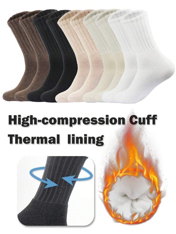 5 Pairs Mixed Color Casual Versatile Solid Color Mid-Calf Socks