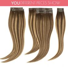 Human Hair Seamless Hair Extensions Clip In Balayage Chocolate Brown Mixed With Caramel Blonde Invisible Clip In Hair Thick Human Hair - S4/27 - View 7