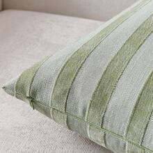 Cirelle 1 件橄榄绿 3D 条纹装饰枕套（不含枕芯），时尚现代柔软雪尼尔装饰复古纹理靠垫套，适合家庭沙发、卧室、装饰，所有季节 - 豆綠 - 查看 5