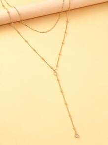 1pc Silver Double Layer Pendant Back Chain, Bridal Dress Body Jewelry Accessory