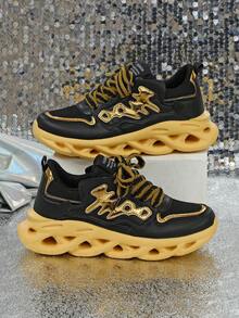 时尚透气缓震厚底休闲高街厚底运动鞋，返校学生鞋 - 黑金 - 查看 3