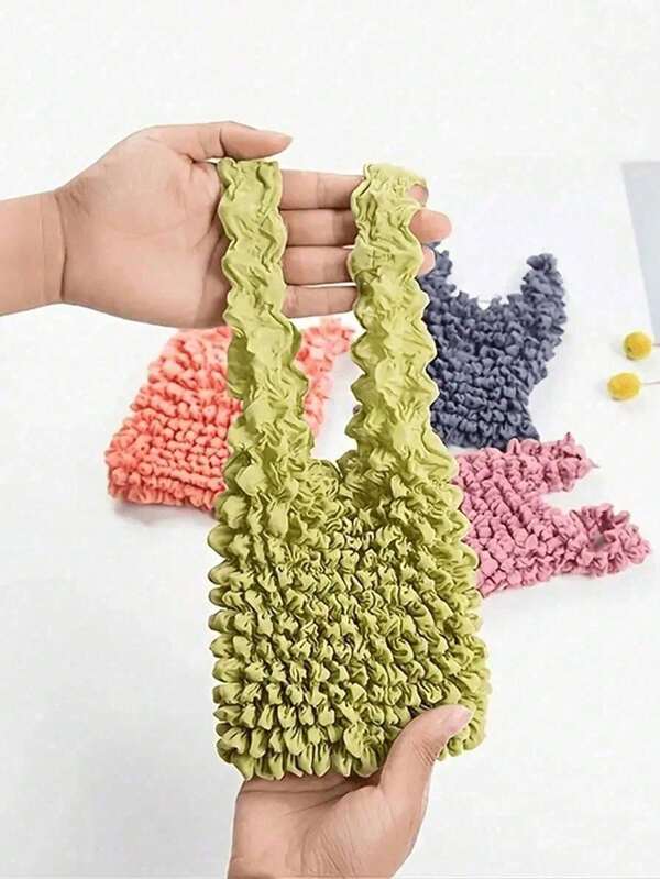 1pc Magic Stretch Tote Bag For Women Retractable Shopping Handbag Large Capacity Reusable Shopping Bag Multi-Color Foldable Shopping Bag Travel Essentials Pineapple Bag Wrinkled Bubble Bag For Travel Camping Outdoor Beach Summer Vacation Back To School