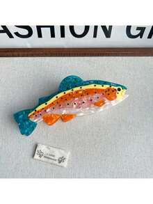 海洋沙滩系列:大白鲨、水母、海马发夹,新款醋酸纤维鲸鱼发夹,夏日条纹鱼发夹,海洋发爪,百搭时尚发饰,清爽发夹,适合女孩和女士。 - 彩色 - 查看 19