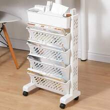 Lislark Mobile Bookshelf With Wheels Bookshelf Trolley Small, Book Storage Trolley Cart 5-Tier Rolling Bookcase, Movable Bookshelf Trolley Slim Bookcase For Living Room Bedroom Office Library, White - White-5 Tier - View 4