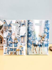 10/20/50pcs Festive Christmas Plastic Loot Bags Blue Santa Snowman Tree Reindeer Pattern Gift Bags Ideal For Holiday Parties & Christmas Celebrations Durable Xmas Treat Bags Christmas Decor 2025 Multipurpose Present Bags New Year 2026 Gift Wrapping Supplies Christmas Christmas Decorations Christmas Pajamas Christmas Gifts Christmas Decor