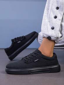 Men's Lightweight Skateboarding Shoes, Classic All-Black School/Campus Style Breathable Casual Sneakers