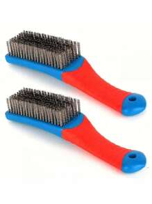 2pcs Steel Wire Brush With Stainless Steel Bristles And Plastic Handle, For Removing Rust, Welding Slag, Dirt And Paint, Deep Cleaning