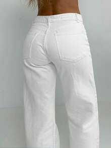 女式大码宽松直筒牛仔裤 - 白色 - 查看 7