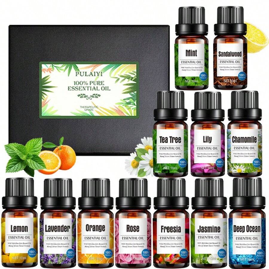 Essential Oil Set - 0.33oz Multi-Fragrance For Aromatherapy Diffusers, Home Diffusers, DIY Candles, Air Freshening Diffusers - Holiday Gift Sets - Lavender , Peppermint, Deep Ocean, Lemon, Orange, Jasmine, Sandalwood, Rose, Tea Tree, Lily, Freesia, Chamomile - 10ML - Xem 1